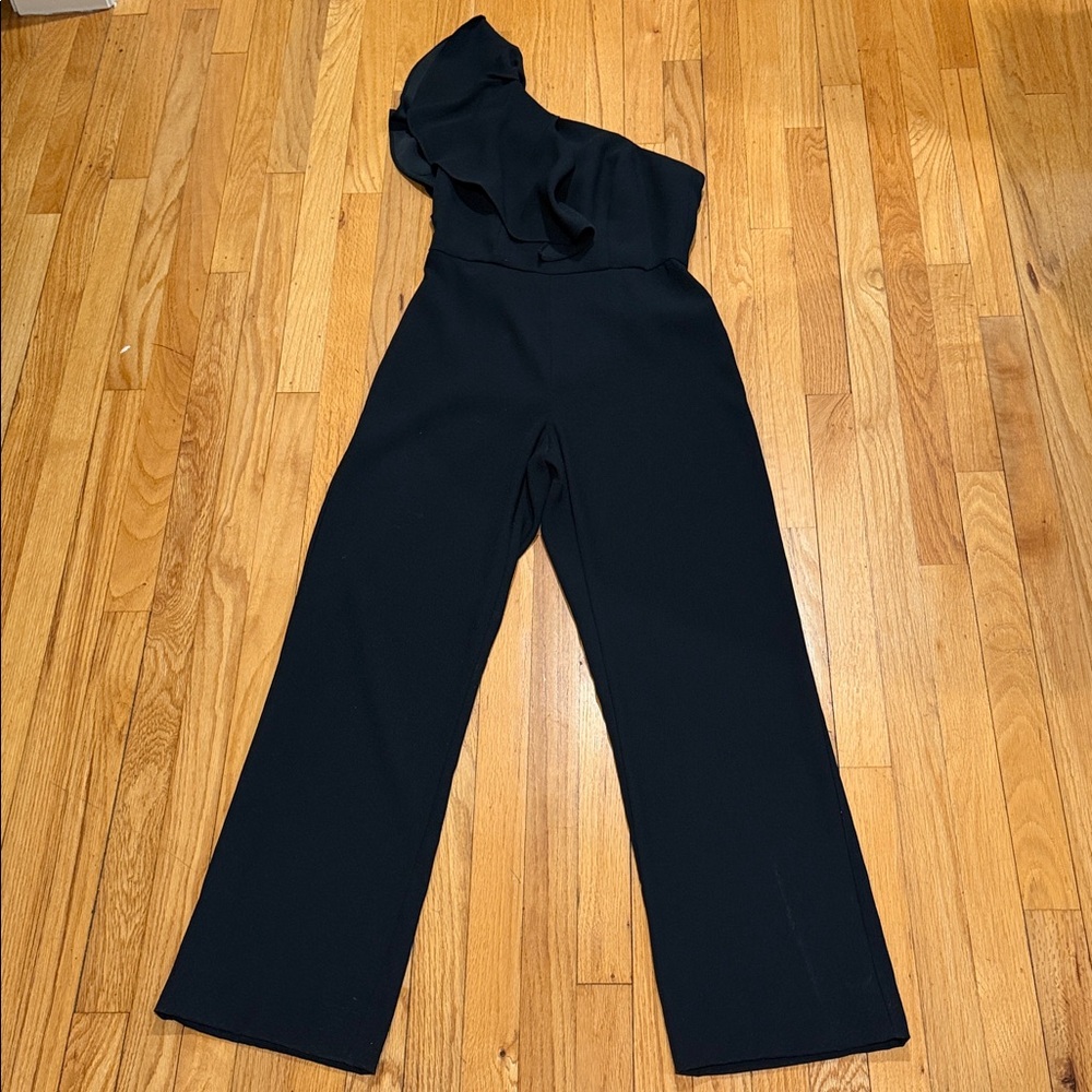Aidan Mattox Black One-Shoulder Jumpsuit